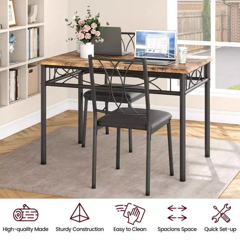 Set tavolo da pranzo, Set tavolo da cucina per 4 persone, Set tavolo da pranzo in legno da 4 pezzi con 4 sedie, Set tavolo rettangolare da cucina per piccoli spazi