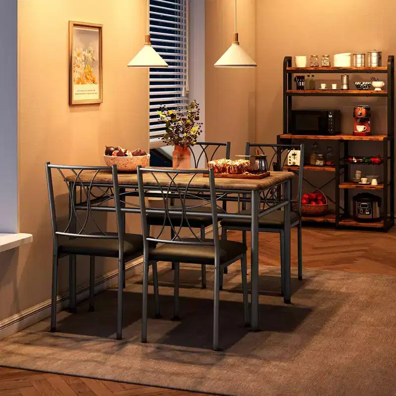 Set tavolo da pranzo, Set tavolo da cucina per 4 persone, Set tavolo da pranzo in legno da 4 pezzi con 4 sedie, Set tavolo rettangolare da cucina per piccoli spazi