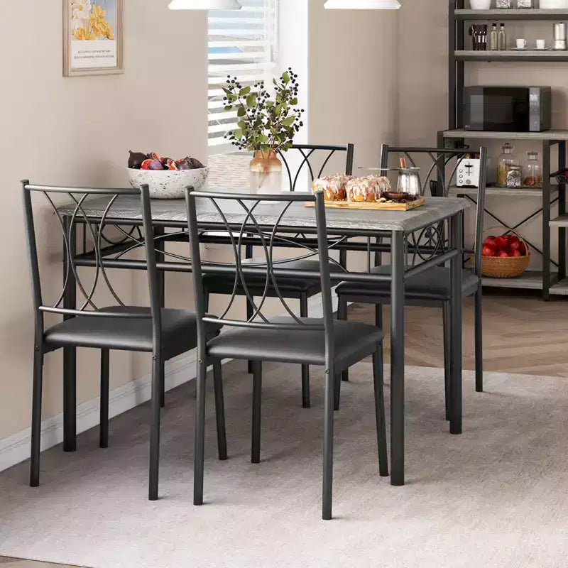 Set tavolo da pranzo, Set tavolo da cucina per 4 persone, Set tavolo da pranzo in legno da 4 pezzi con 4 sedie, Set tavolo rettangolare da cucina per piccoli spazi