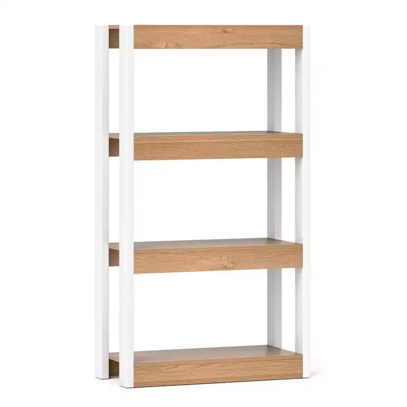 1/2 PZ Libreria a 4 Ripiani in Legno con Doppio Kit Antiribaltamento Scaffale Aperto Naturale/Marrone