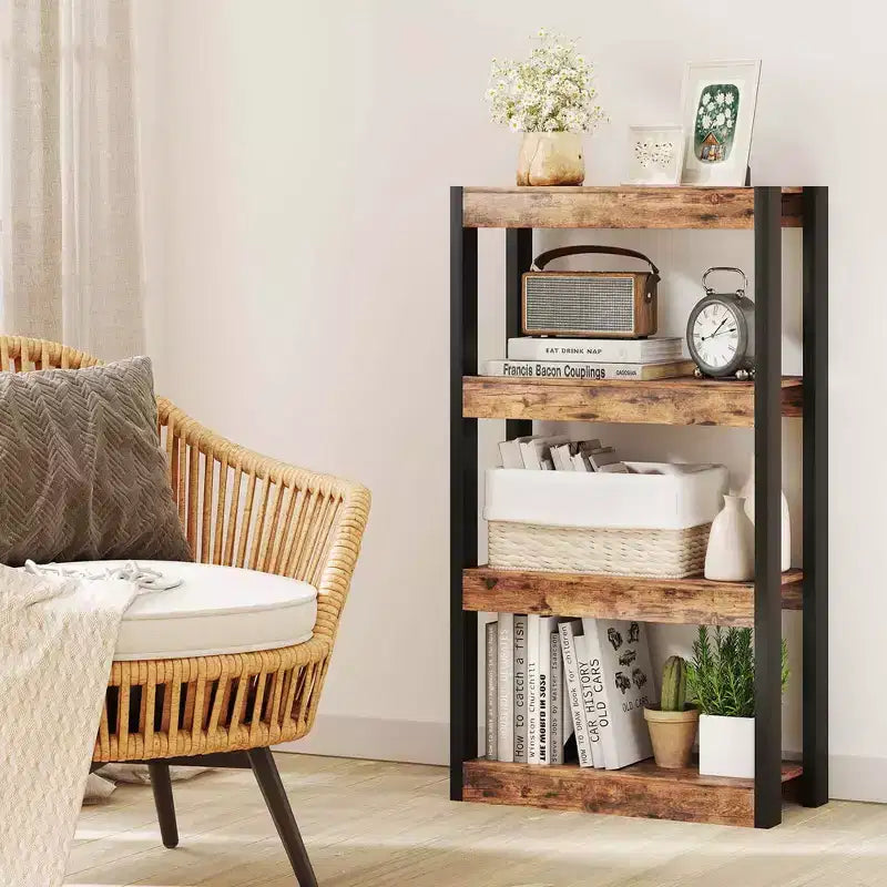 1/2 PZ Libreria a 4 Ripiani in Legno con Doppio Kit Antiribaltamento Scaffale Aperto Naturale/Marrone