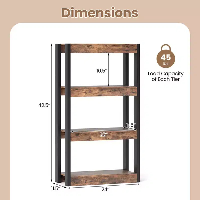 1/2 PZ Libreria a 4 Ripiani in Legno con Doppio Kit Antiribaltamento Scaffale Aperto Naturale/Marrone