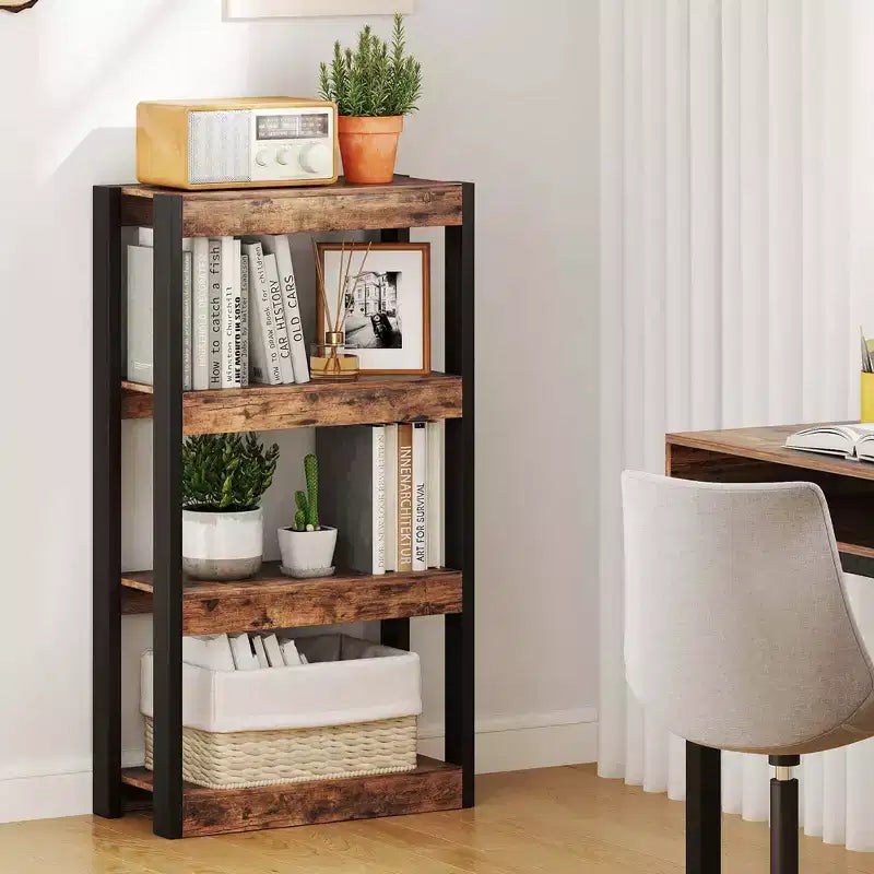 1/2 PZ Libreria a 4 Ripiani in Legno con Doppio Kit Antiribaltamento Scaffale Aperto Naturale/Marrone