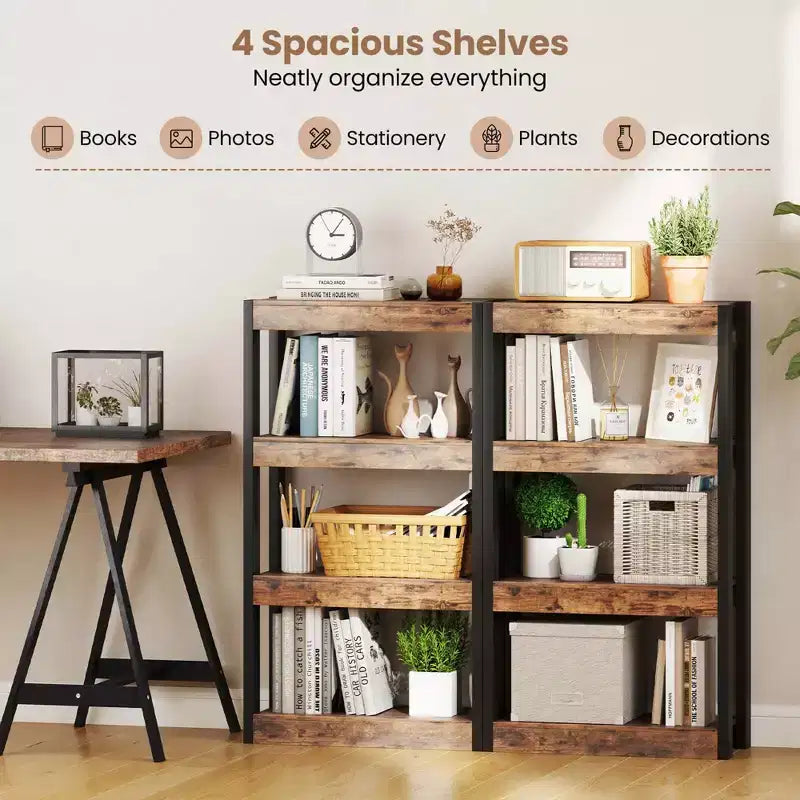 1/2 PZ Libreria a 4 Ripiani in Legno con Doppio Kit Antiribaltamento Scaffale Aperto Naturale/Marrone