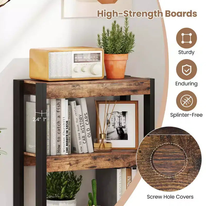 1/2 PZ Libreria a 4 Ripiani in Legno con Doppio Kit Antiribaltamento Scaffale Aperto Naturale/Marrone