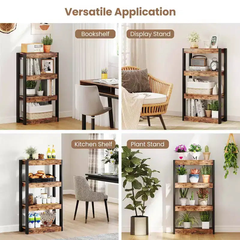1/2 PZ Libreria a 4 Ripiani in Legno con Doppio Kit Antiribaltamento Scaffale Aperto Naturale/Marrone