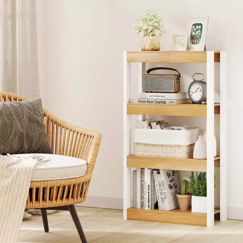 1/2 PZ Libreria a 4 Ripiani in Legno con Doppio Kit Antiribaltamento Scaffale Aperto Naturale/Marrone