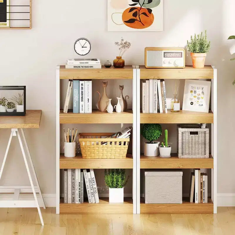 1/2 PZ Libreria a 4 Ripiani in Legno con Doppio Kit Antiribaltamento Scaffale Aperto Naturale/Marrone