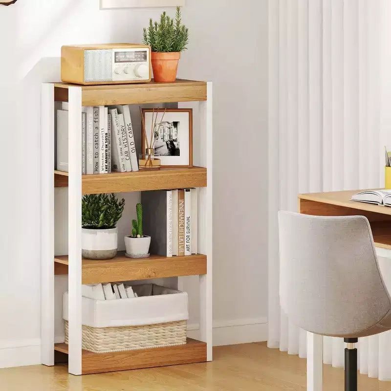 1/2 PZ Libreria a 4 Ripiani in Legno con Doppio Kit Antiribaltamento Scaffale Aperto Naturale/Marrone