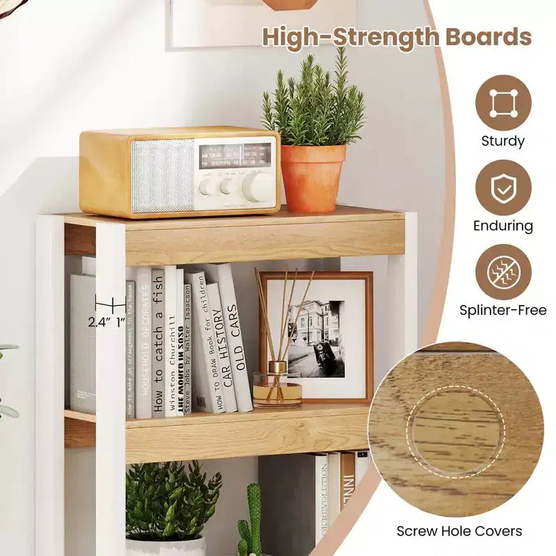 1/2 PZ Libreria a 4 Ripiani in Legno con Doppio Kit Antiribaltamento Scaffale Aperto Naturale/Marrone