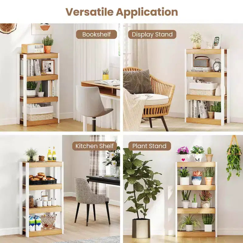 1/2 PZ Libreria a 4 Ripiani in Legno con Doppio Kit Antiribaltamento Scaffale Aperto Naturale/Marrone