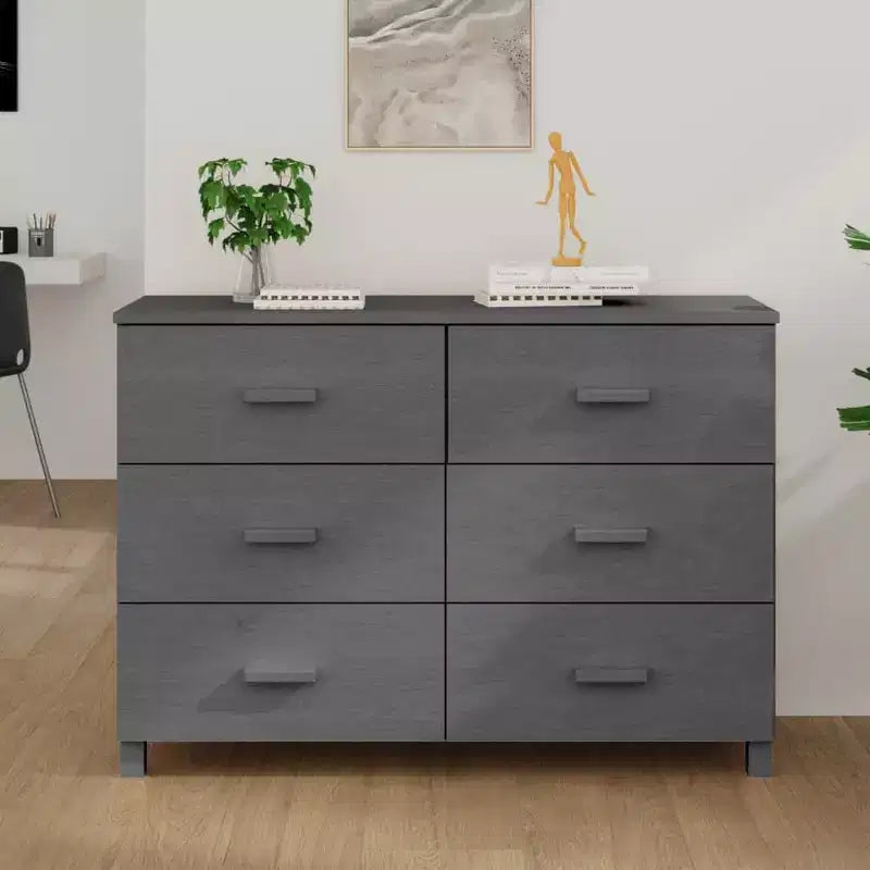 HAMAR Cassettiera Grigio Scuro 44.5x15.7x31.5 Legno Massello Pino
