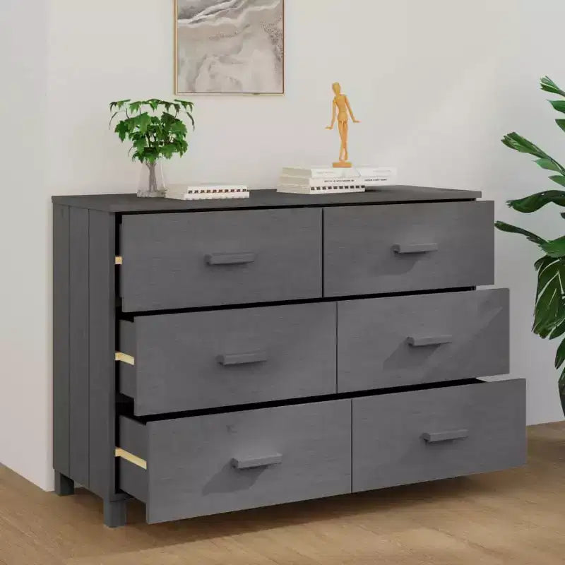 HAMAR Cassettiera Grigio Scuro 44.5x15.7x31.5 Legno Massello Pino