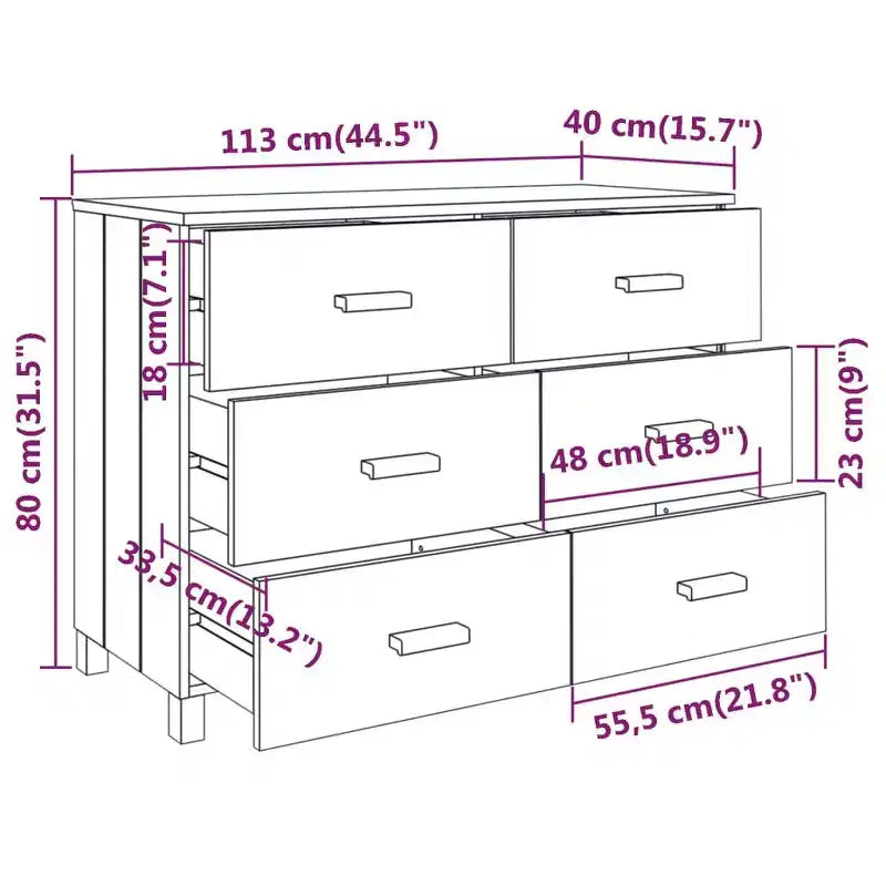 HAMAR Cassettiera Grigio Scuro 44.5x15.7x31.5 Legno Massello Pino