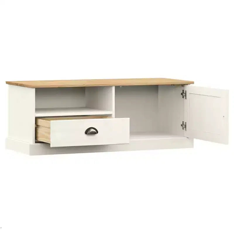 Mobile porta TV VIGO in legno massello di pino bianco - 105,9x39,9x39,9 cm con cassetto, ripiano aperto e armadietto, facile da pulire