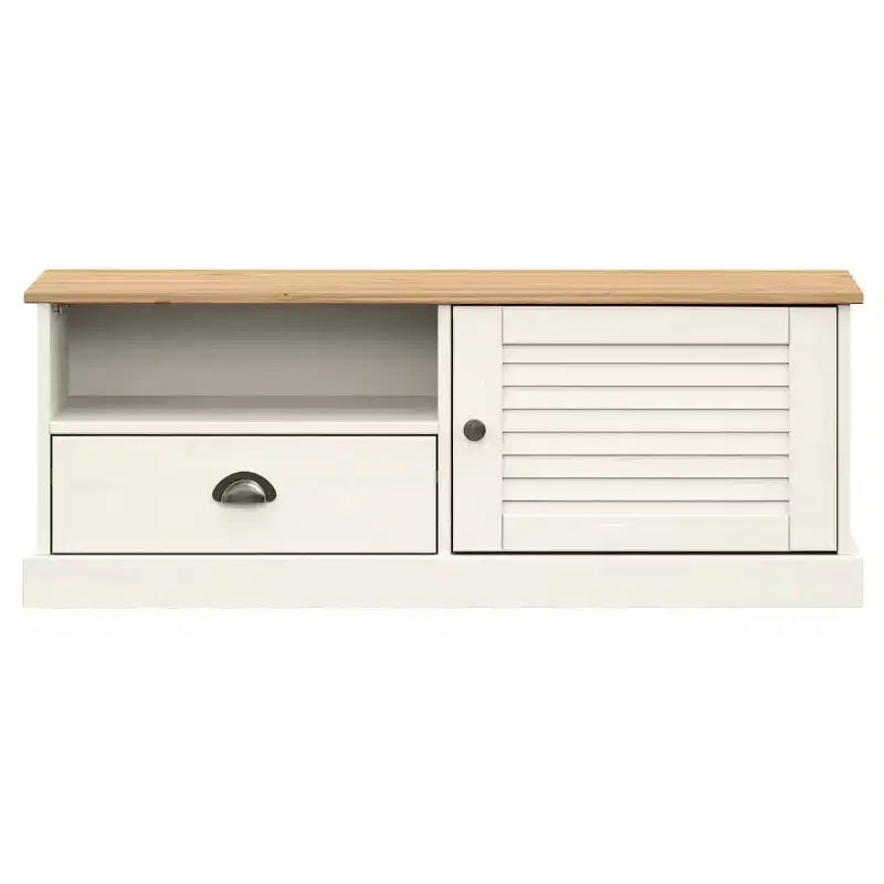 Mobile porta TV VIGO in legno massello di pino bianco - 105,9x39,9x39,9 cm con cassetto, ripiano aperto e armadietto, facile da pulire