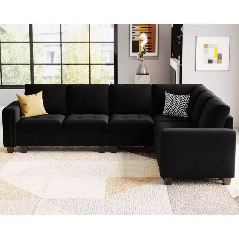 Divano Componibile a L in Velluto Trapuntato con Chaise Reversibile, Divano Sezionale Componibile Convertibile con Pouf Contenitore