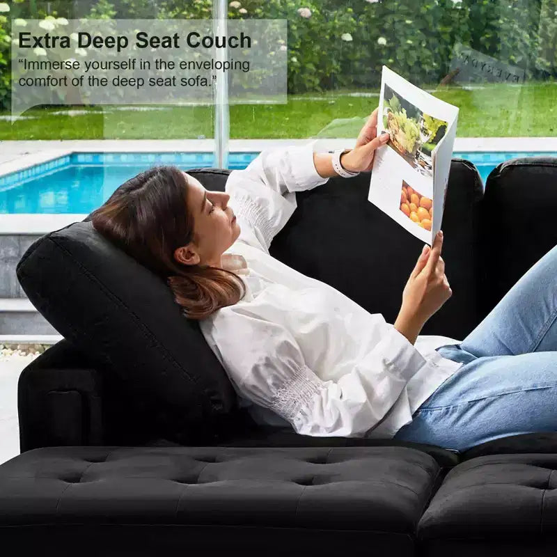 Divano Componibile a L in Velluto Trapuntato con Chaise Reversibile, Divano Sezionale Componibile Convertibile con Pouf Contenitore