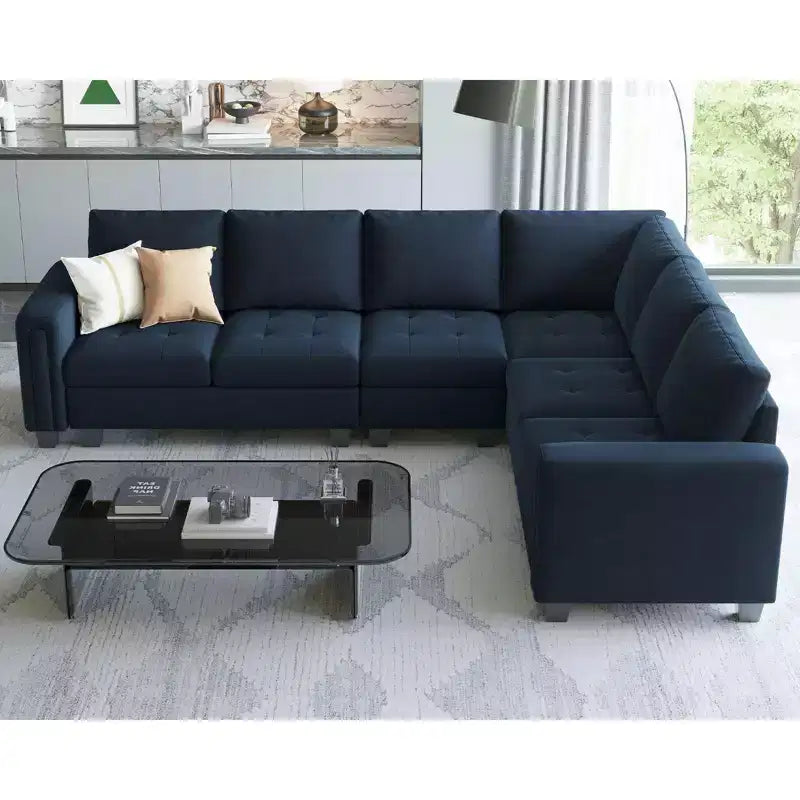 Divano Componibile a L in Velluto Trapuntato con Chaise Reversibile, Divano Sezionale Componibile Convertibile con Pouf Contenitore