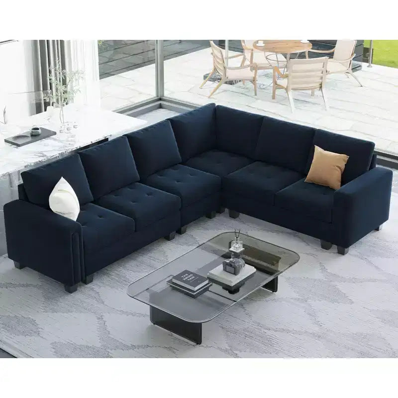 Divano Componibile a L in Velluto Trapuntato con Chaise Reversibile, Divano Sezionale Componibile Convertibile con Pouf Contenitore