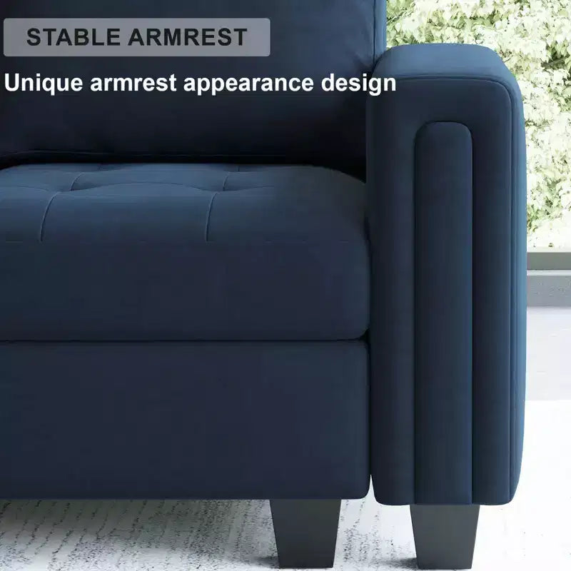 Divano Componibile a L in Velluto Trapuntato con Chaise Reversibile, Divano Sezionale Componibile Convertibile con Pouf Contenitore
