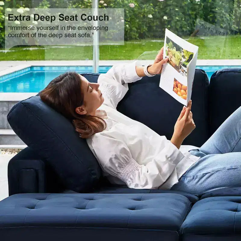 Divano Componibile a L in Velluto Trapuntato con Chaise Reversibile, Divano Sezionale Componibile Convertibile con Pouf Contenitore