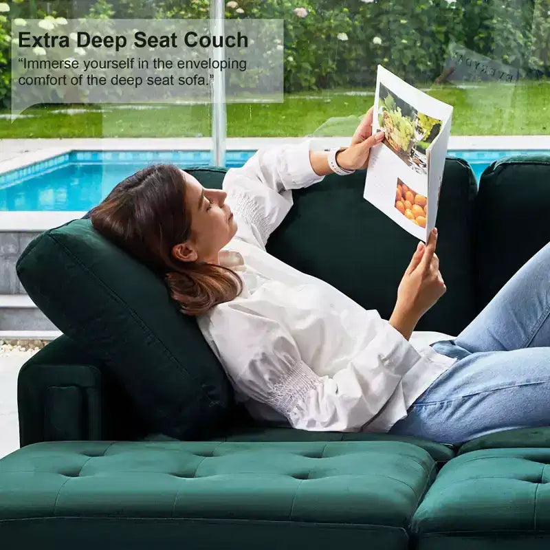 Divano Componibile a L in Velluto Trapuntato con Chaise Reversibile, Divano Sezionale Componibile Convertibile con Pouf Contenitore