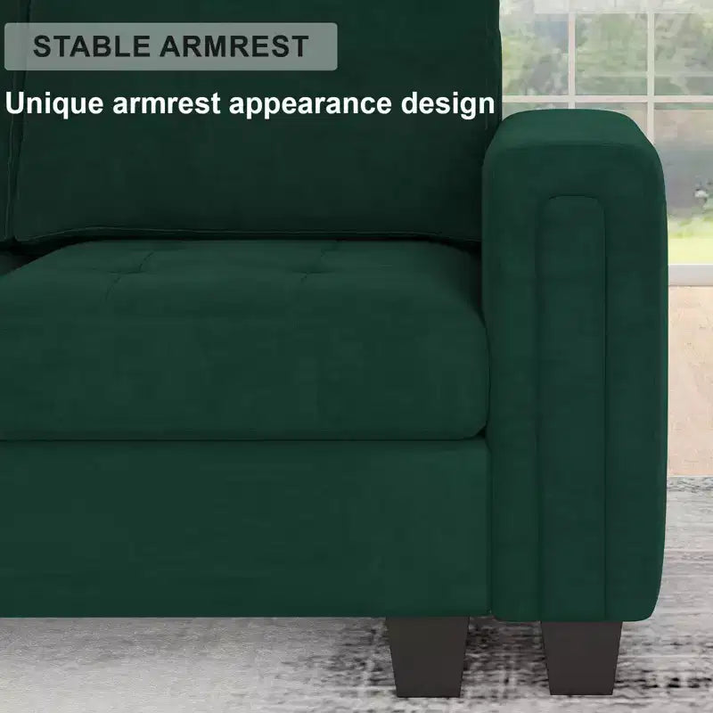 Divano Componibile a L in Velluto Trapuntato con Chaise Reversibile, Divano Sezionale Componibile Convertibile con Pouf Contenitore