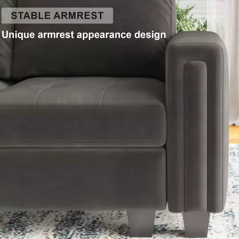 Divano Componibile a L in Velluto Trapuntato con Chaise Reversibile, Divano Sezionale Componibile Convertibile con Pouf Contenitore