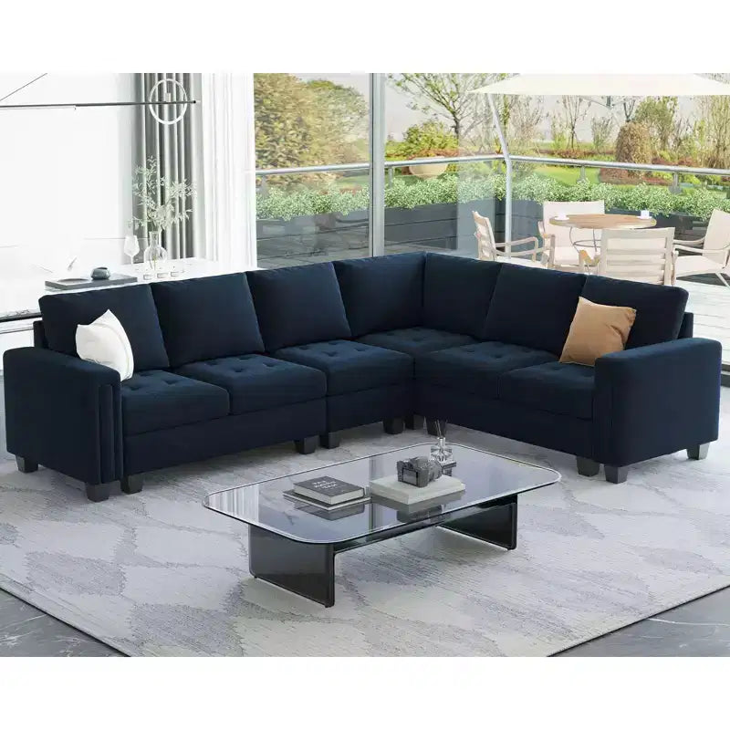Divano Componibile a L in Velluto Trapuntato con Chaise Reversibile, Divano Sezionale Componibile Convertibile con Pouf Contenitore
