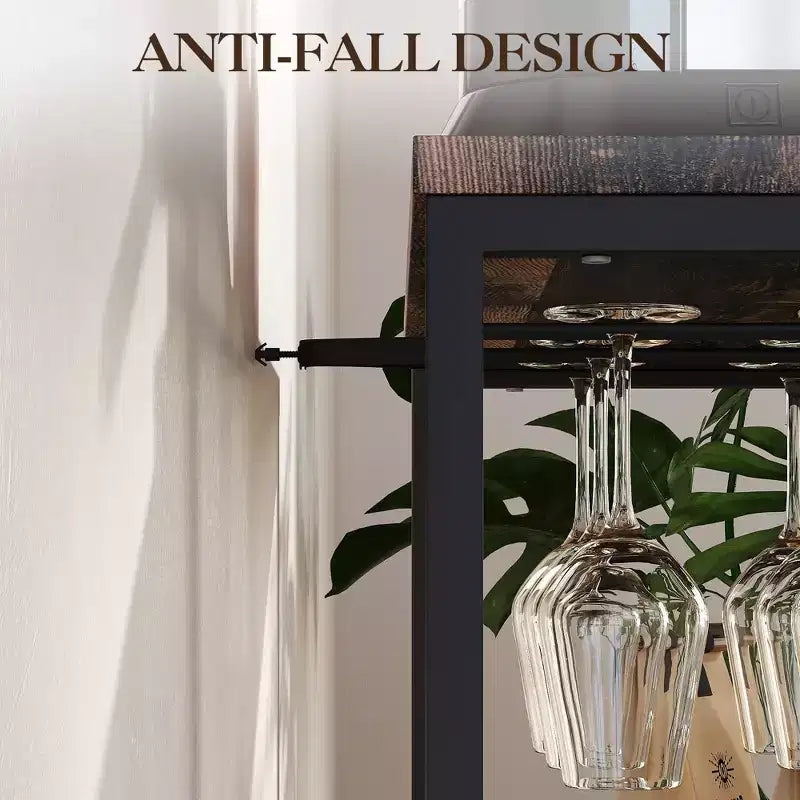 Credenza mobile bar a 3 livelli con portabottiglie e spazio contenitore, mobile buffet con portabicchieri e anta a rete, per cucina, soggiorno e bar