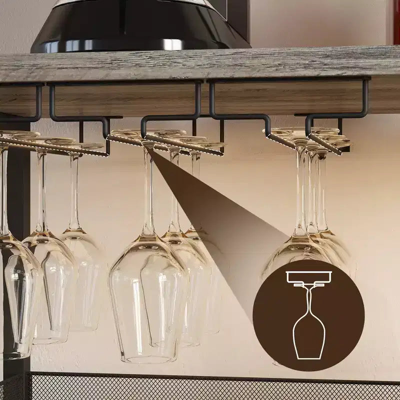 Credenza mobile bar a 3 livelli con portabottiglie e spazio contenitore, mobile buffet con portabicchieri e anta a rete, per cucina, soggiorno e bar
