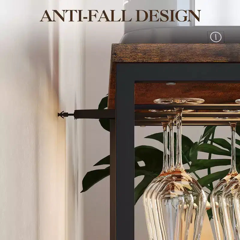 Credenza mobile bar a 3 livelli con portabottiglie e spazio contenitore, mobile buffet con portabicchieri e anta a rete, per cucina, soggiorno e bar