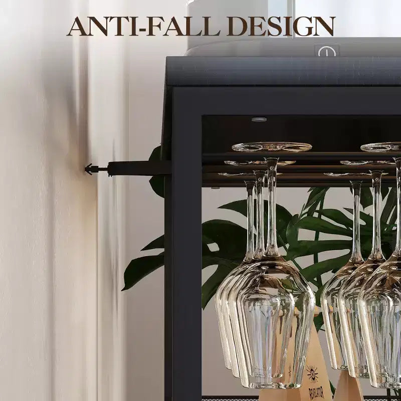Credenza mobile bar a 3 livelli con portabottiglie e spazio contenitore, mobile buffet con portabicchieri e anta a rete, per cucina, soggiorno e bar