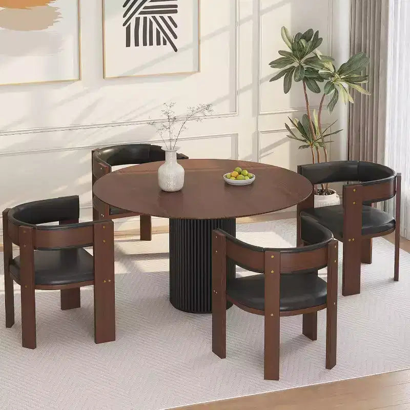 Set di 4 sedie Mid-Century - Ampie sedute in pelle PU con struttura in legno di gomma, sedie da pranzo nere per casa e ufficio