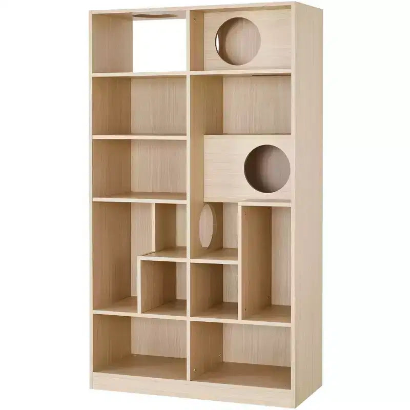 Libreria Moderna con Lettiera per Gatti, Vetrina con Mensola per Gatti, Libreria 2 in 1 per Soggiorno, Camera da Letto, Naturale