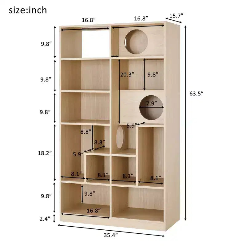 Libreria Moderna con Lettiera per Gatti, Vetrina con Mensola per Gatti, Libreria 2 in 1 per Soggiorno, Camera da Letto, Naturale