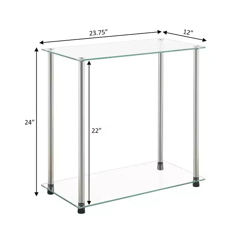 Tavolino da salotto rettangolare in vetro color argento alto 24 pollici, 1 pezzo