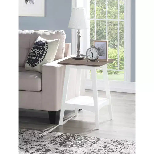 HomeStock 24 in.H White Color Rectangle Wood Table Top End Table 1 -piece