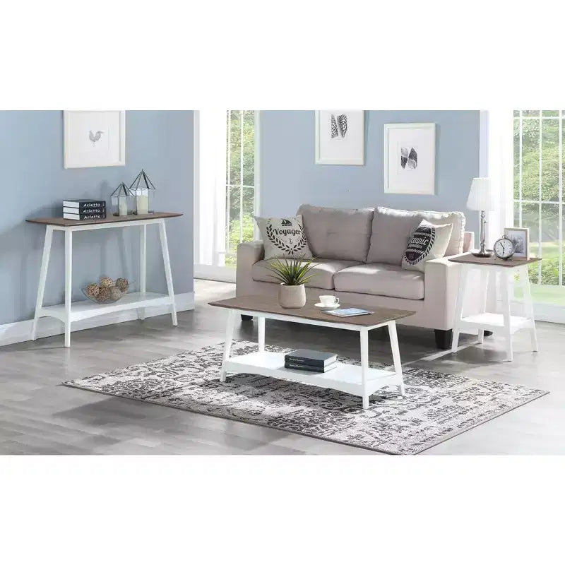 Tavolino da salotto rettangolare, colore bianco, altezza 24 pollici, piano in legno, 1 pezzo