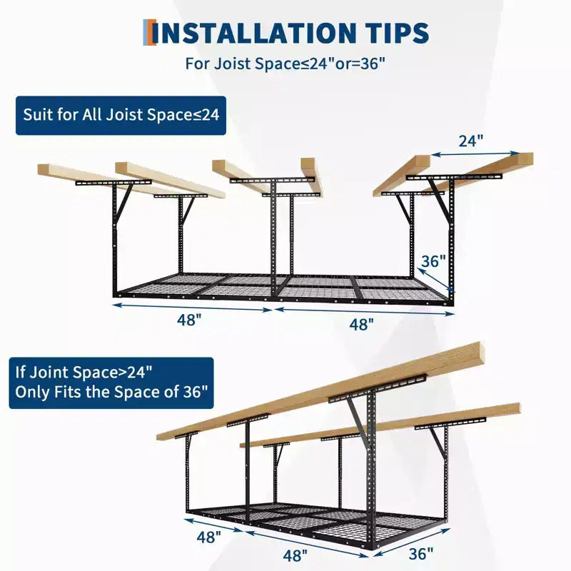 Ripiani portaoggetti sospesi da garage, ripiani a soffitto in acciaio resistente, altezza regolabile, capacità 272 kg, neri