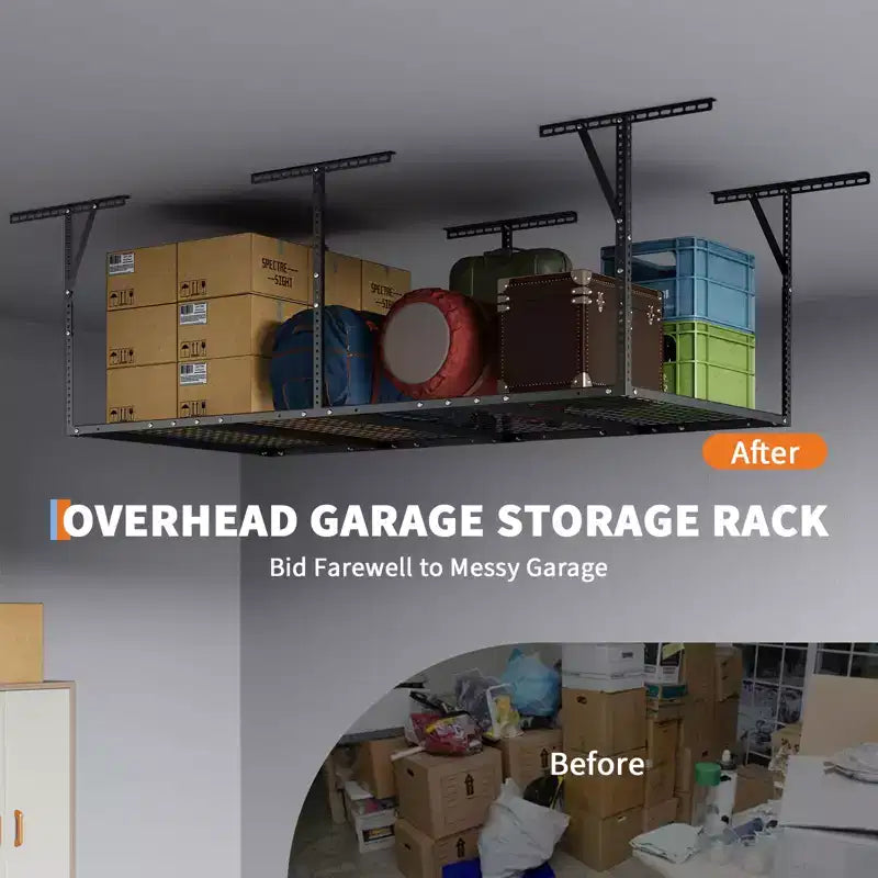Ripiani portaoggetti sospesi da garage, ripiani a soffitto in acciaio resistente, altezza regolabile, capacità 272 kg, neri