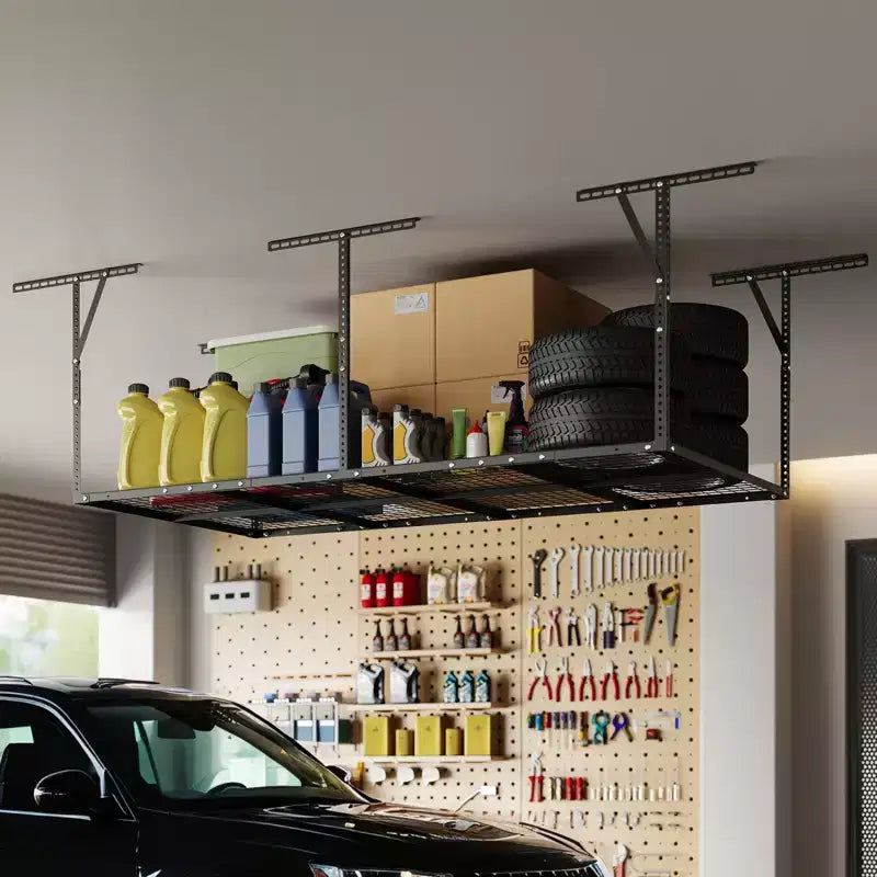 Ripiani portaoggetti sospesi da garage, ripiani a soffitto in acciaio resistente, altezza regolabile, capacità 272 kg, neri