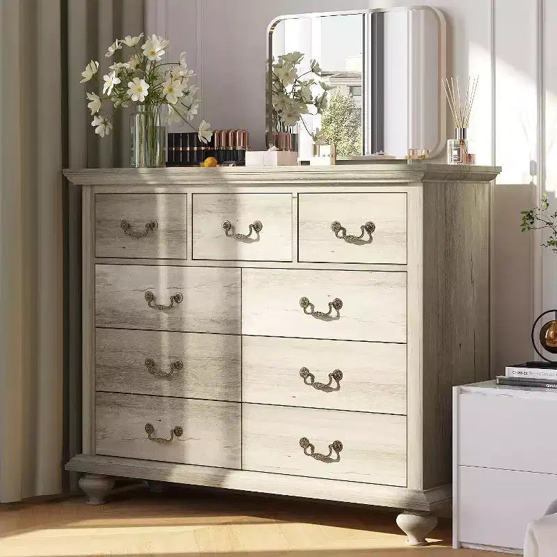 Cassettiera a 9 cassetti, comò rustico in legno con maniglie in metallo, organizer per camera da letto, soggiorno
