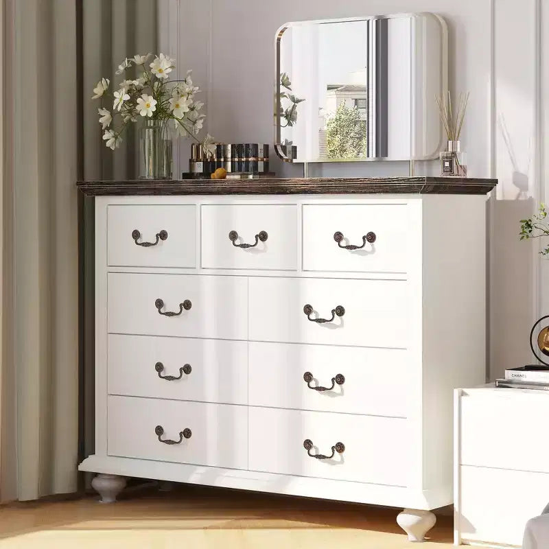 Cassettiera a 9 cassetti, comò rustico in legno con maniglie in metallo, organizer per camera da letto, soggiorno