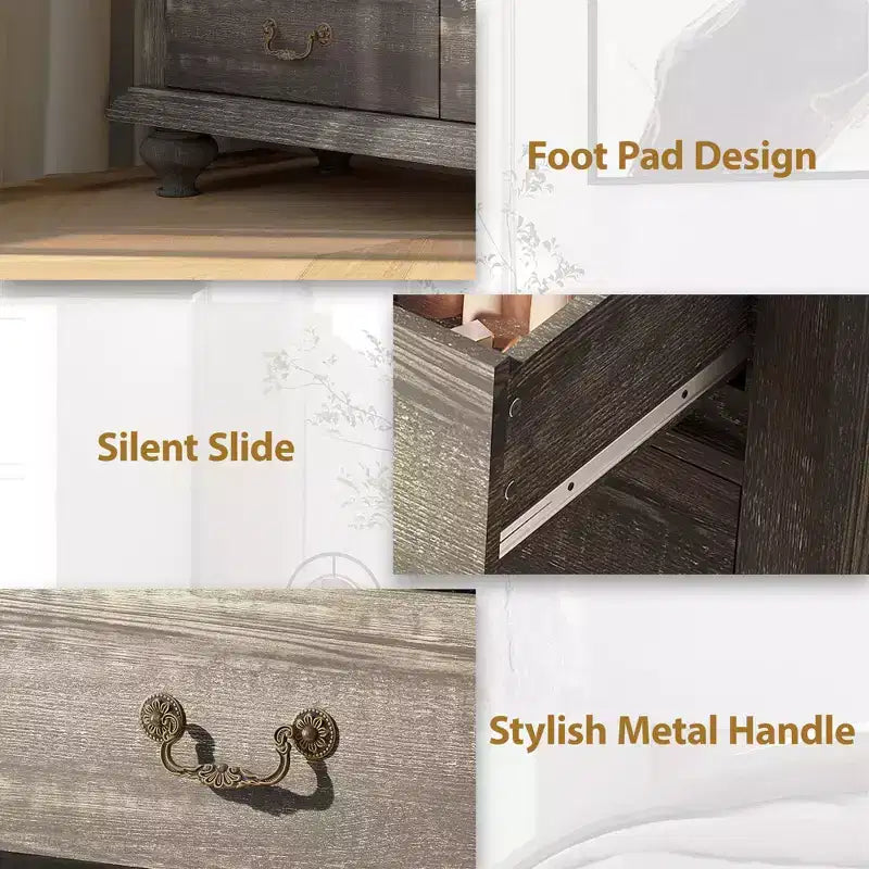 Cassettiera a 9 cassetti, comò rustico in legno con maniglie in metallo, organizer per camera da letto, soggiorno