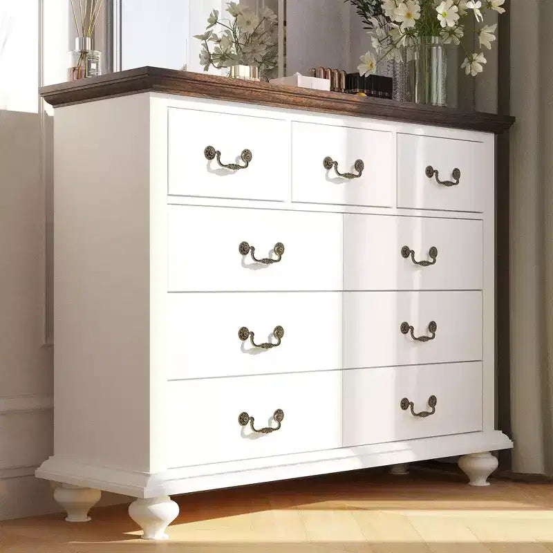 Cassettiera a 9 cassetti, comò rustico in legno con maniglie in metallo, organizer per camera da letto, soggiorno