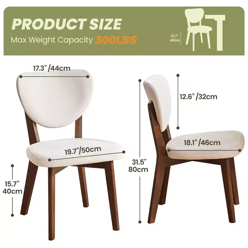 Set di 8 sedie da pranzo in legno, sedia da sala da pranzo moderna rivestita in tessuto, cuscino del sedile ampio senza braccioli, sedia da pranzo in stile rustico, Beige
