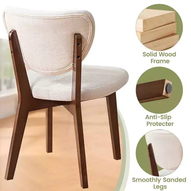 Set di 8 sedie da pranzo in legno, sedia da sala da pranzo moderna rivestita in tessuto, cuscino del sedile ampio senza braccioli, sedia da pranzo in stile rustico, Beige
