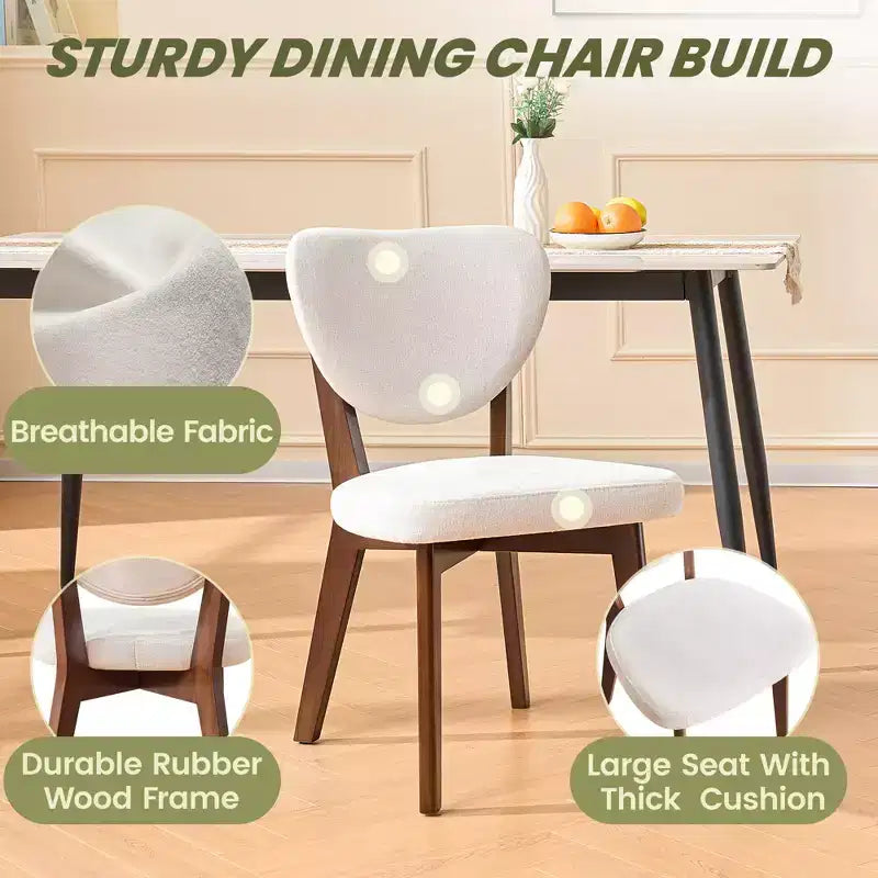 Set di 8 sedie da pranzo in legno, sedia da sala da pranzo moderna rivestita in tessuto, cuscino del sedile ampio senza braccioli, sedia da pranzo in stile rustico, Beige